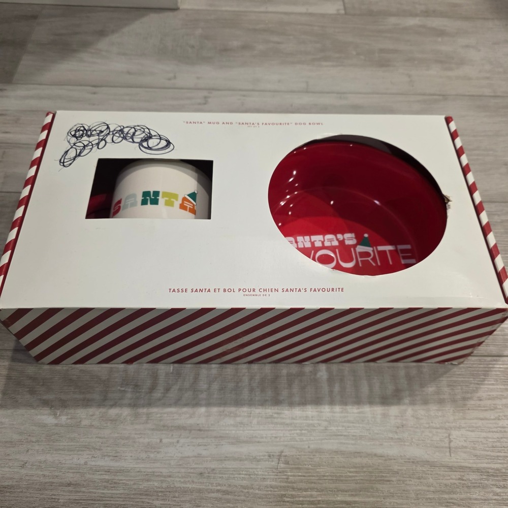 Indigo SANTA Mug and SANTA'S FAVOURITE Dog Bowl Set Christmas Holiday